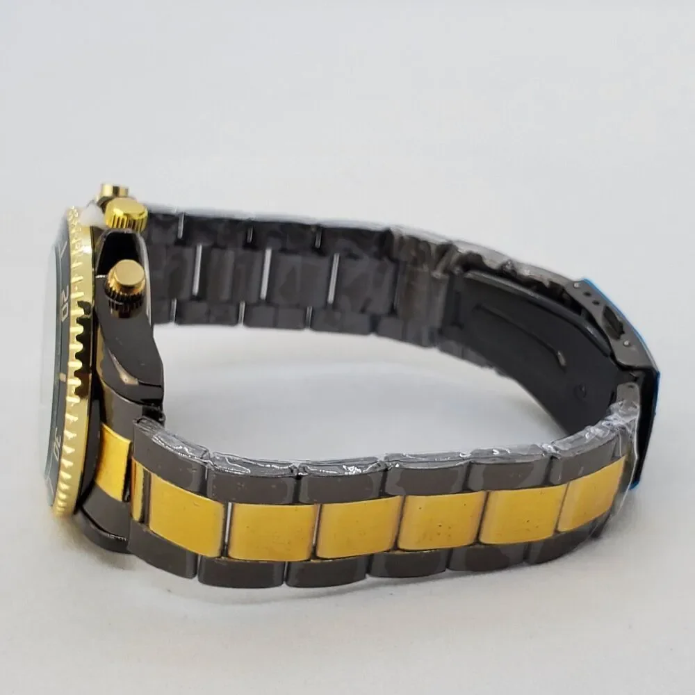 Men's Watch 40MM Dark Gray Dial Gold‎ Black Bracelet Band Date 7.5